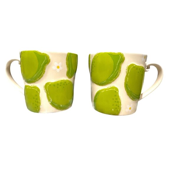 Starbucks Other - Starbucks Vintage 2006 Green Pear Daisy Ceramic Cup Set Pair Cottage Kitchen Bar